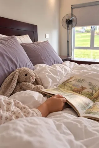 Moxie House — Bedtime story and soft white bedding