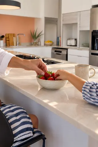 Moxie House — Strawberries at the upstairs kitchen counter