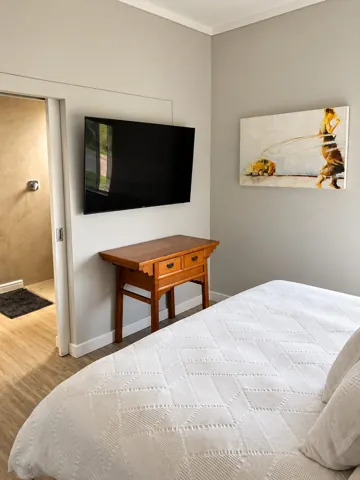 Moxie House — Bedroom with television and colourful art